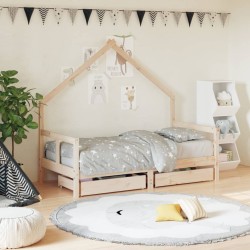 Cadre de lit pour enfant et tiroirs 80x160cm bois de pin massif 