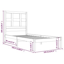 Cadre de lit sans matelas marron miel 100x200cm bois pin massif 