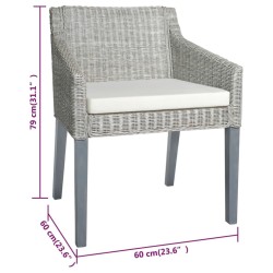 Chaise à manger avec coussin Gris Rotin naturel 