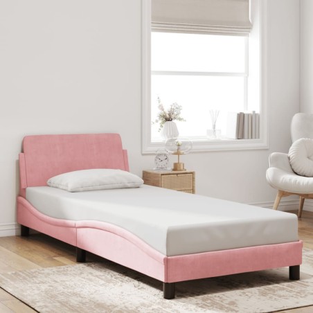 Cadre de lit et tête de lit sans matelas rose 80x200 cm velours 