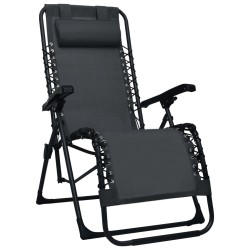 Chaise pliable de terrasse Noir Textilène 