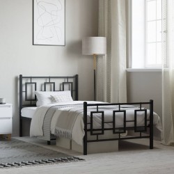 Cadre de lit métal sans matelas avec pied de lit noir 90x200 cm 