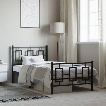 Cadre de lit métal sans matelas avec pied de lit noir 90x200 cm 