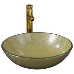 Lavabo de bain avec robinet et drain à poussoir Verre trempé 
