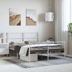 Cadre de lit métal sans matelas et pied de lit blanc 150x200 cm 
