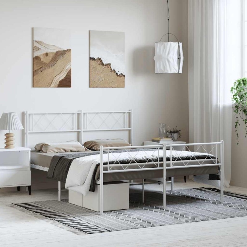Cadre de lit métal sans matelas et pied de lit blanc 150x200 cm 