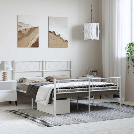 Cadre de lit métal sans matelas et pied de lit blanc 150x200 cm 
