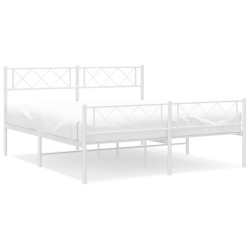 Cadre de lit métal sans matelas et pied de lit blanc 150x200 cm 