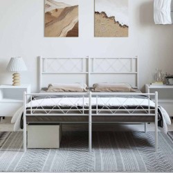 Cadre de lit métal sans matelas et pied de lit blanc 150x200 cm 