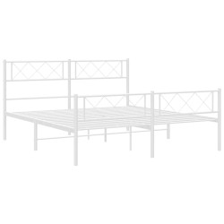 Cadre de lit métal sans matelas et pied de lit blanc 150x200 cm 