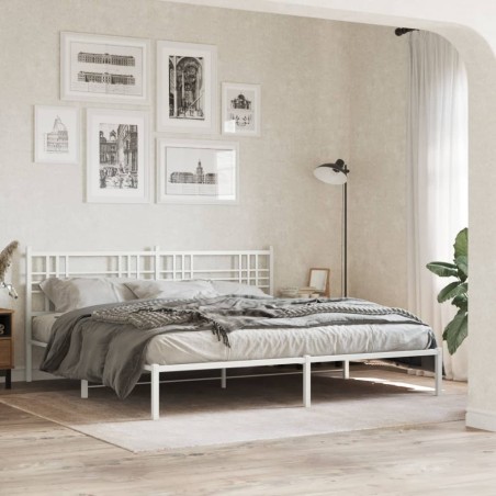 Cadre de lit métal sans matelas et tête de lit blanc 180x200 cm 