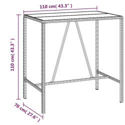 Table de bar et dessus en verre noir 110x70x110 cm poly rotin 