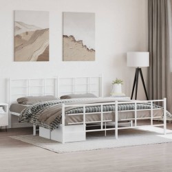 Cadre de lit métal sans matelas et pied de lit blanc 200x200 cm 