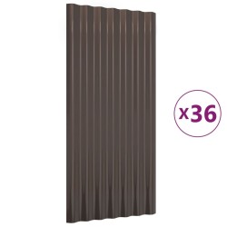 Panneaux de toiture 36 pcs Acier enduit de poudre Brun 80x36 cm 