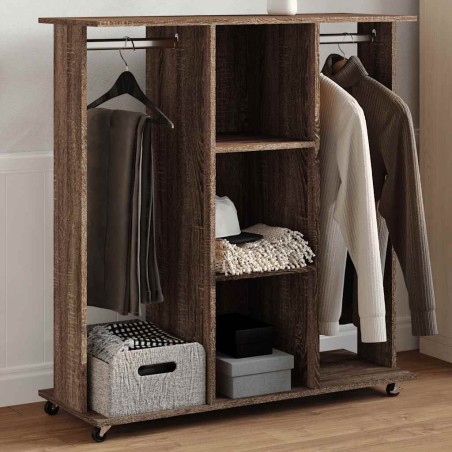 Garde-robe avec roues chêne marron 102x38x110cm bois ingénierie 