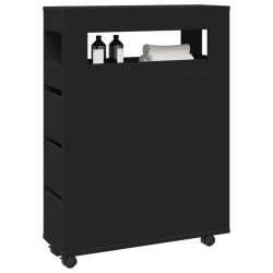 Meuble étroit de salle de bain à roulettes noir 