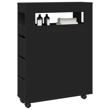 Meuble étroit de salle de bain à roulettes noir 