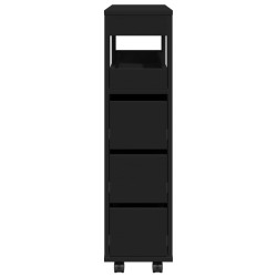 Meuble étroit de salle de bain à roulettes noir 