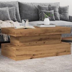 Table basse avec lumières LED chêne artisanal 90x50x40 cm 