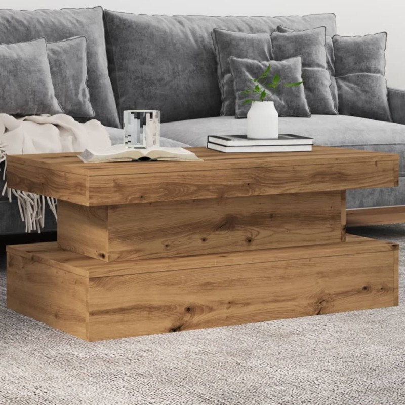 Table basse avec lumières LED chêne artisanal 90x50x40 cm 