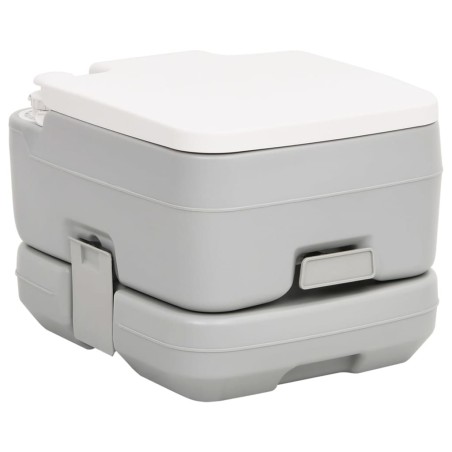 Toilette de camping portable gris et blanc 10+10 L PEHD 