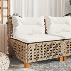 Canapé de jardin sans accoudoirs coussins beige résine tressée 