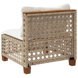 Canapé de jardin sans accoudoirs coussins beige résine tressée 