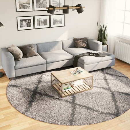 Tapis shaggy à poils longs moderne beige et anthracite Ø 280 cm 