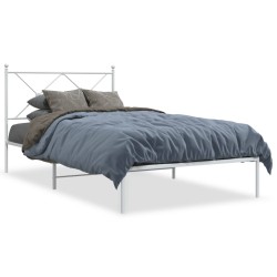 Cadre de lit métal sans matelas et tête de lit blanc 107x203 cm 