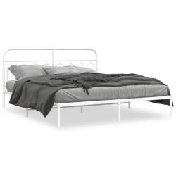 Cadre de lit métal sans matelas et tête de lit blanc 193x203 cm 