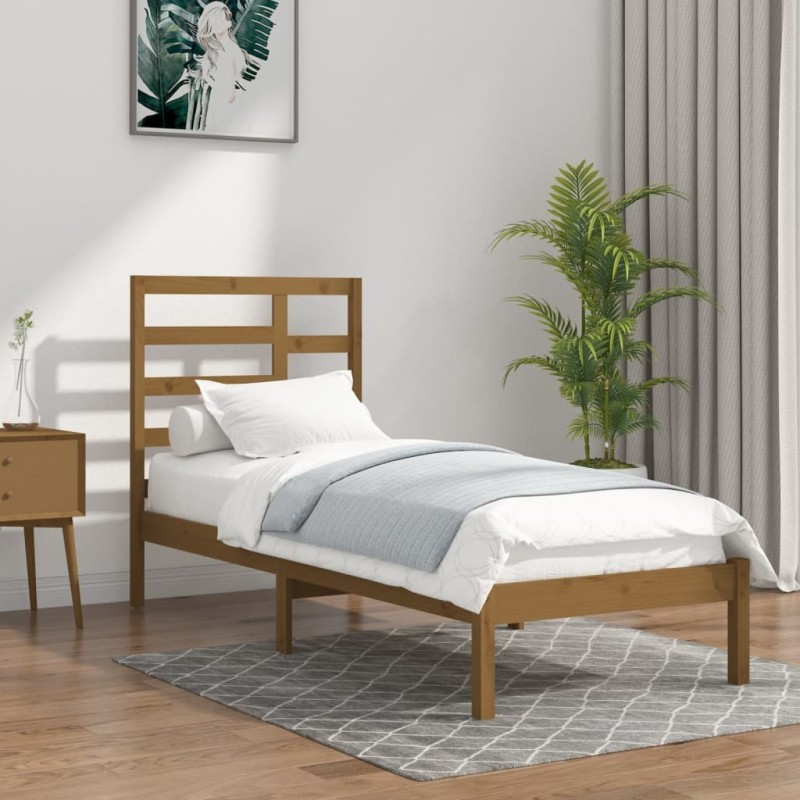 Cadre de lit sans matelas marron miel bois massif 100x200 cm 