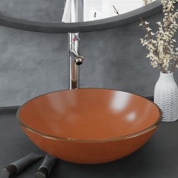 Lavabo de bain avec robinet et drain à poussoir Verre trempé 