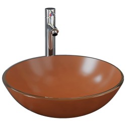 Lavabo de bain avec robinet et drain à poussoir Verre trempé 