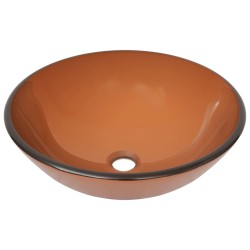 Lavabo de bain avec robinet et drain à poussoir Verre trempé 