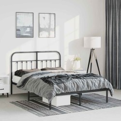 Cadre de lit métal sans matelas avec tête de lit noir 135x190cm 