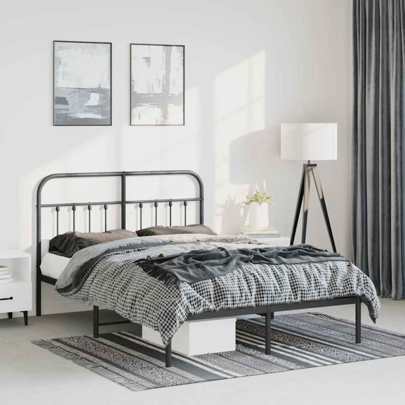 Cadre de lit métal sans matelas avec tête de lit noir 135x190cm 
