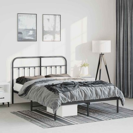 Cadre de lit métal sans matelas avec tête de lit noir 135x190cm 