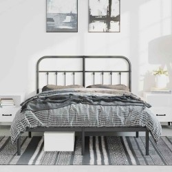 Cadre de lit métal sans matelas avec tête de lit noir 135x190cm 