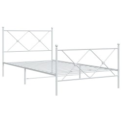 Cadre de lit métal sans matelas et pied de lit blanc 100x200 cm 