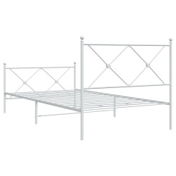 Cadre de lit métal sans matelas et pied de lit blanc 100x200 cm 