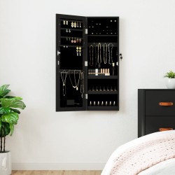 Armoire à bijoux avec miroir et éclairage LED mural noir 