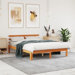 Cadre de lit sans matelas cire marron 135x190cm bois pin massif 