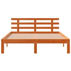 Cadre de lit sans matelas cire marron 135x190cm bois pin massif 