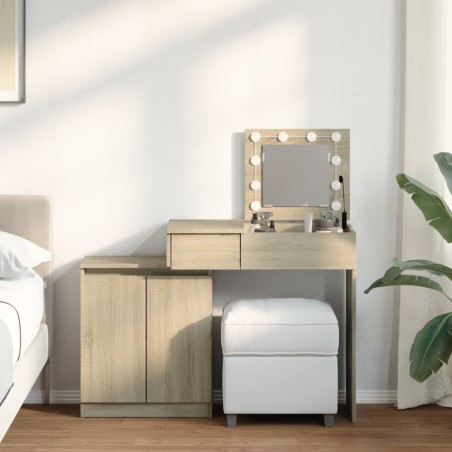 Coiffeuse avec LED chêne sonoma 115x37x110,5 cm 