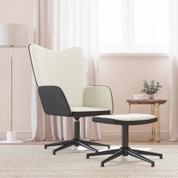 Chaise de relaxation avec tabouret Blanc crème Velours et PVC 