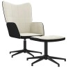 Chaise de relaxation avec tabouret Blanc crème Velours et PVC 
