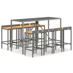 Ensemble de bar jardin 9 pcs gris poly rotin/bois massif acacia 