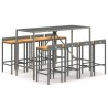 Ensemble de bar jardin 9 pcs gris poly rotin/bois massif acacia 
