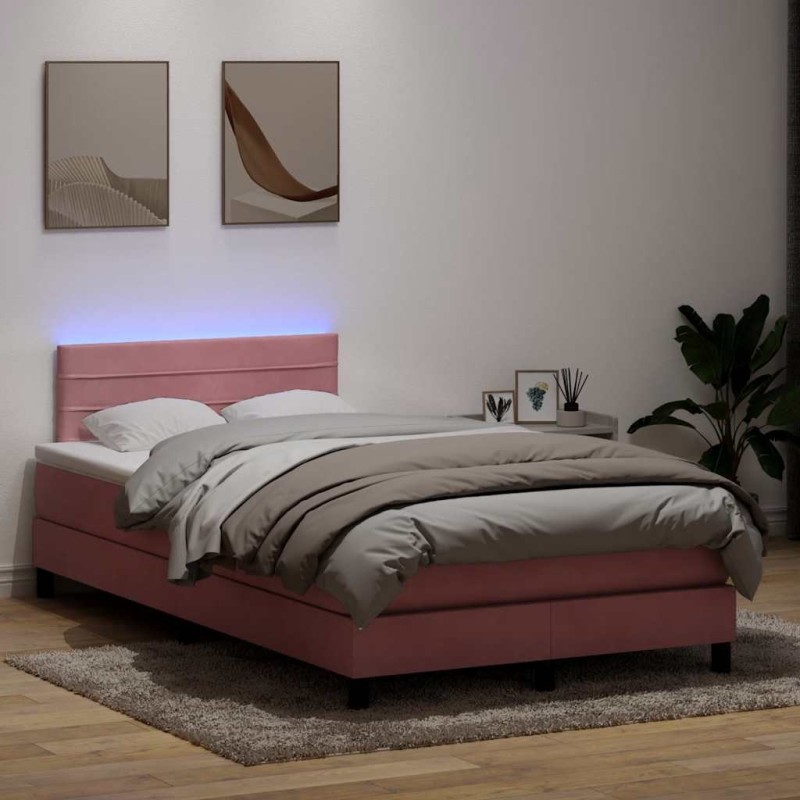 Sommier à lattes de lit avec matelas rose 120x220 cm velours 