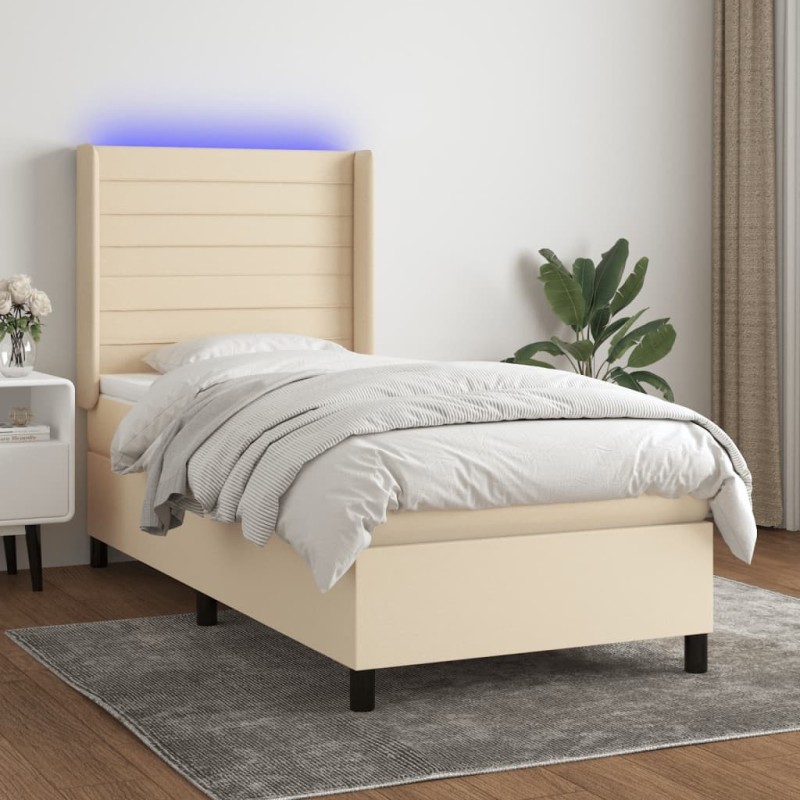 Sommier à lattes de lit matelas et LED Crème 100x200 cm Tissu 
